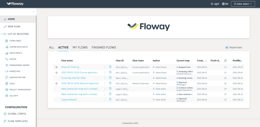 Floway Workflow - User Interface, Home Page